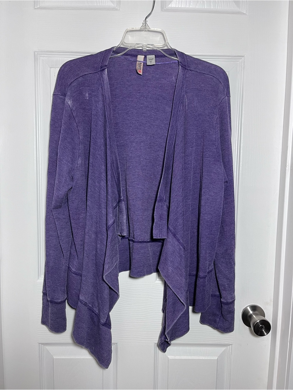 Route 66 Y2K Purple Worn Look Waffle Knit Open-Front Waterfall Cardigan